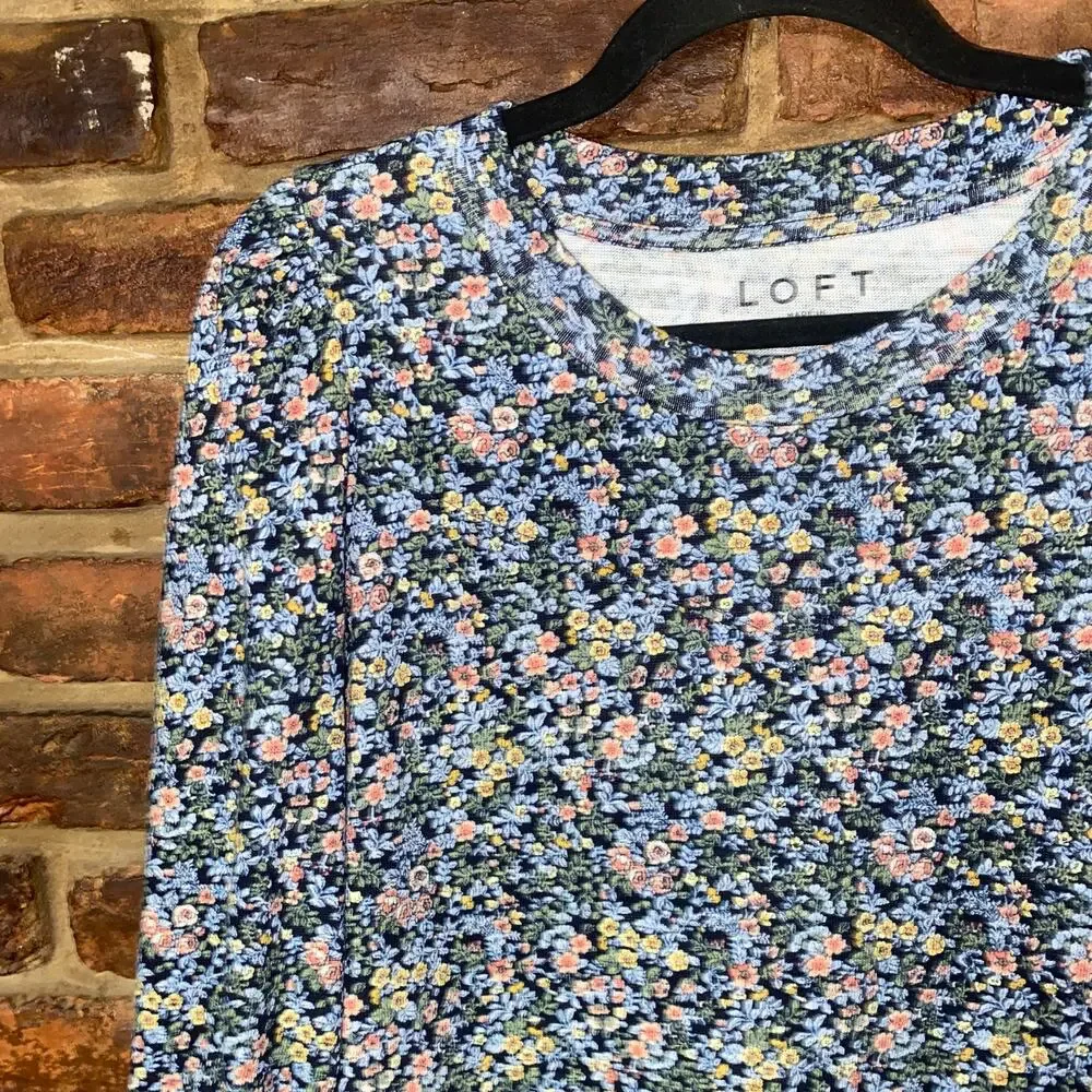 Ann Taylor LOFT Multicolored Floral Long Puff Sleeve Top Women's Size Small